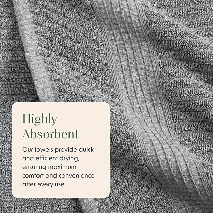 Springtree Home 100% Cotton Bath Towel Set 6 Piece Set | Super Soft & Absorbent Quick-Dry 2 Bath Towels 2 Hand Towels & 2 Washcloths |Textured and Durable Cotton | Krista Collection (Ultimate Grey)