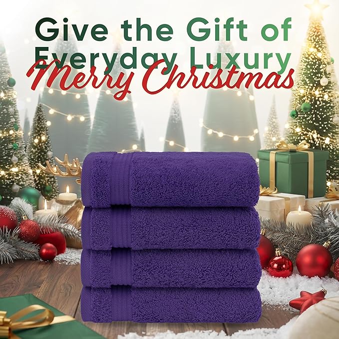 American Veteran Towel, Hand Towels for Bathroom Set of 4, 100% Cotton Turkish Hand Towel Sets, Soft Hand Face Towels, Purple Hand Towels