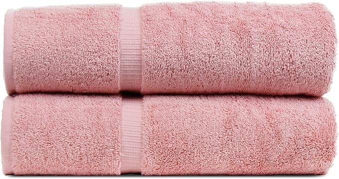 Luxury Hotel & Spa Collection Highly Absorbent, Quick Dry 100% Turkish Cotton 700 GSM, Eco Friendly Towel, for Bathroom Dobby Border Soft Bath Towel Set 27 X 54 (Pink, Bath Towels - Set of 2)