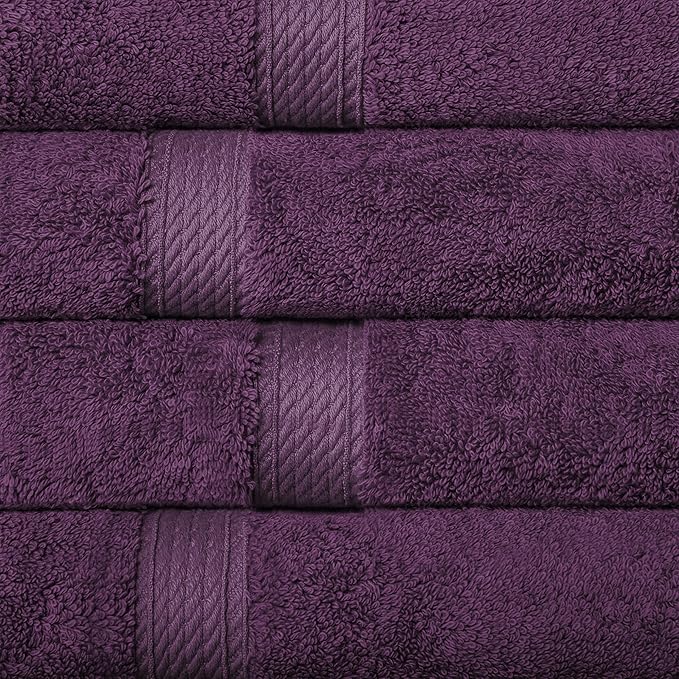 Superior Egyptian Cotton Pile 10 Piece Towel Set, Includes 2 Bath, 4 Hand, 4 Face Towels/Washcloths, Ultra Soft Luxury Towels, Thick Plush Essentials, Guest Bath, Spa, Hotel Bathroom, Plum