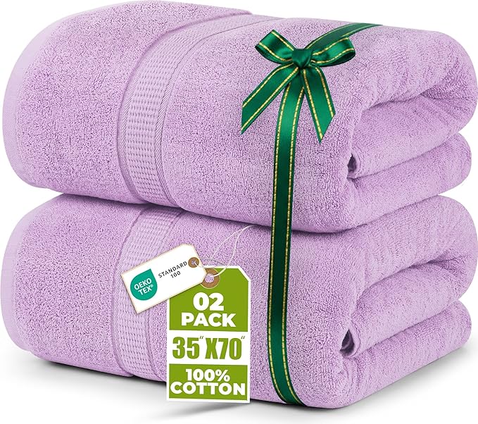Utopia Towels Luxurious Jumbo Bath Sheet 2 Piece, 600 GSM, 35 by 70 Inches, 100% Ring Spun Cotton, Highly Absorbent and Quick Dry Extra Large Bath Towel, Super Soft Towel, Lavender