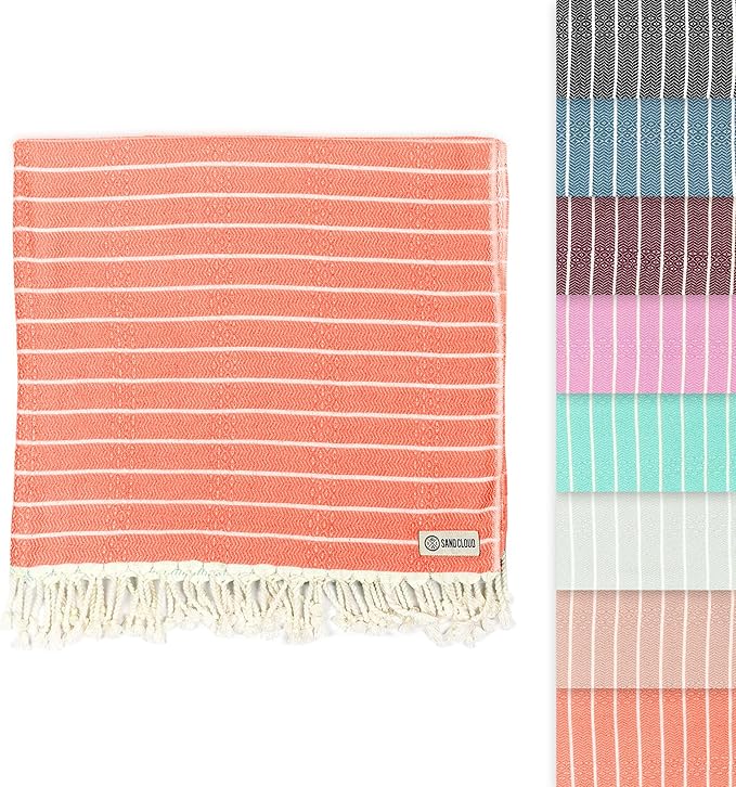 Sand Cloud Turkish Beach Towel - Sand Proof - 100% Certified Organic Turkish Towel - Quick Dry Towel for Beach, Picnic, Blanket or Bath Towel - As Seen on Shark Tank - Gocek (Coral)