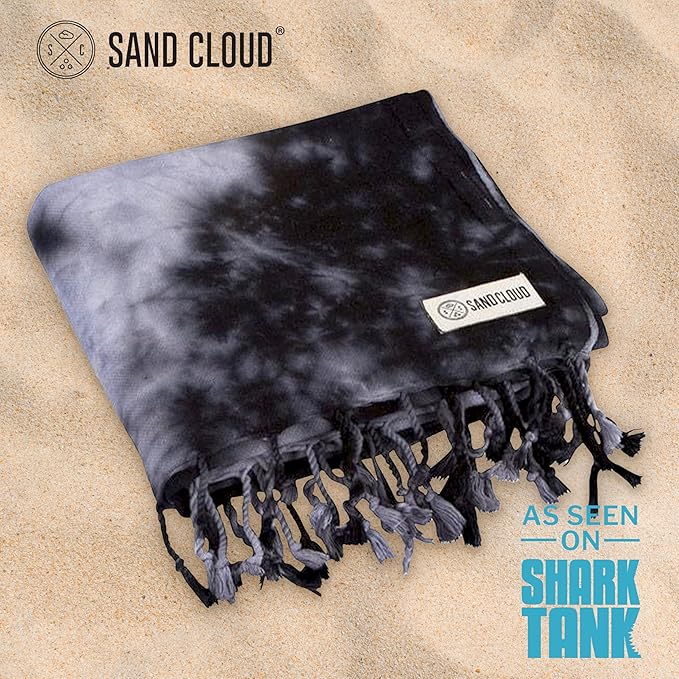 Sand Cloud Turkish Beach Towel - Sand Free - 100% Organic Turkish Cotton Yarn - Quick Dry Towel for Beach, Picnic Blanket or Throw - As Seen on Shark Tank - Tie Dye (Black Acid Wash)