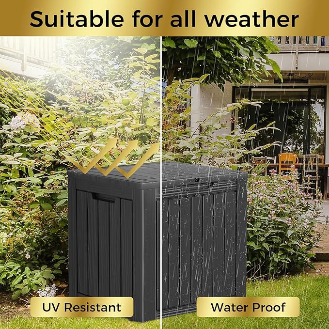 TARKARI 35 Gallon Lockable Resin Deck Box, Waterproof & UV-Resistant Outdoor Storage Box for Outdoor Cushion Storage, Garden Tools & Pool Accessories Storage, Black