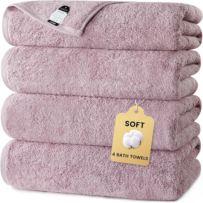 SEMAXE 4-Pack Luxury Bath Towels for Bathroom, 100% Cotton, Soft, Absorbent, and Quick-Drying, 55"x27", Purple, Perfect for Hotels, Gyms, and Spas