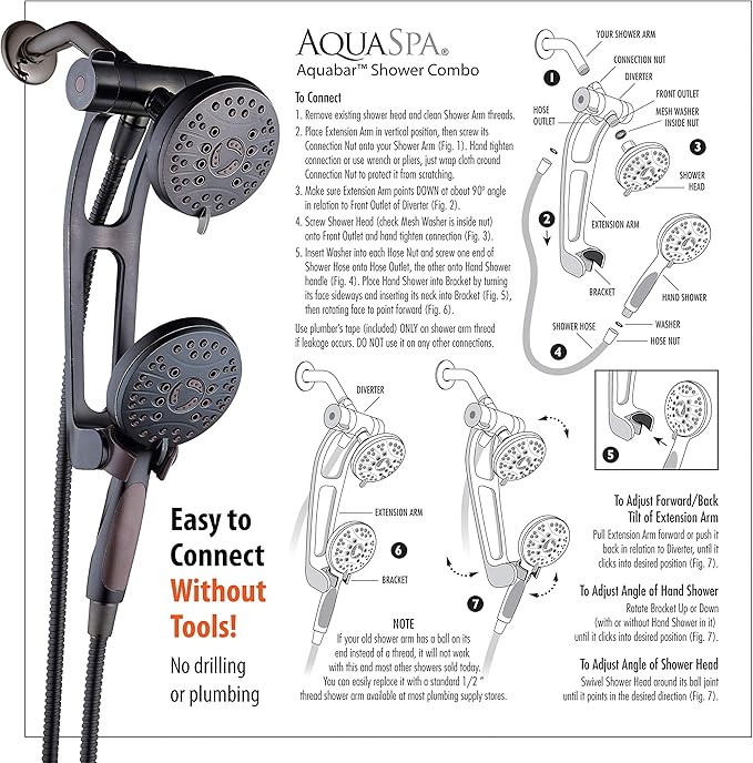 High Pressure 48-mode Luxury 3-way Combo with Adjustable Extension Arm – Dual Rain & Handheld Shower Head – Extra Long 6 Foot Stainless Steel Hose – All Oil Rubbed Bronze Finish – Top US Brand