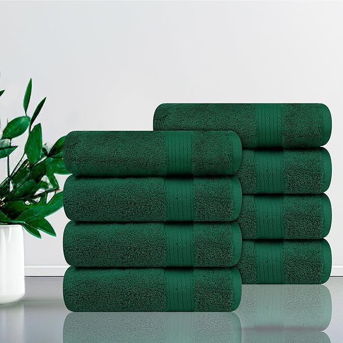 Ample Decor Hand Towel 18 X 28 Inch Pack of 8 600 GSM 100% Cotton Soft Absorbent Thick Durable Premium Quality, for Hotel, Bathroom, Spa, Daily Use, Gym - Christmas Green
