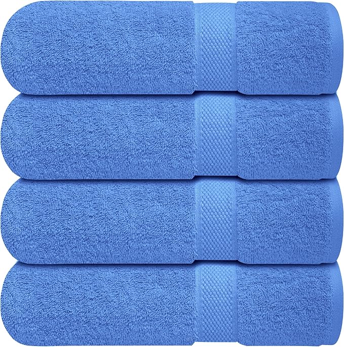 Infinitee Xclusives Luxury 100% Ring-Spun Cotton Bath Towels Set of 4 (27x54 inches) – Soft, Absorbent & Quick-Drying Towels for Bathroom, Gym, Spa & Hotel Use (Eloquent Blue, Bath Towels)