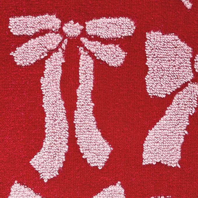 SKL Home Bow Jacquard 100% Cotton Premium Bath Towel, 500 GSM, Reversible, Soft & Absorbent, Decorative/Everyday Christmas/Winter/Valentine's Day, Red/Pink