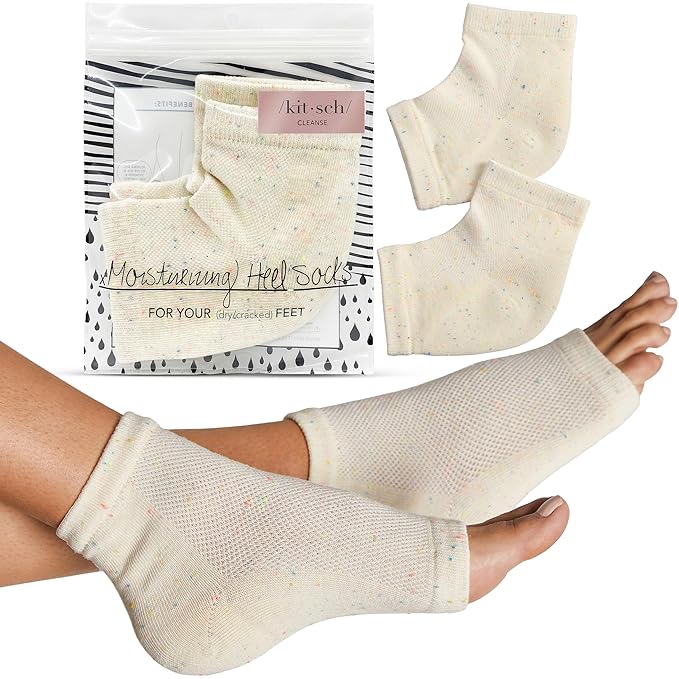 Kitsch Moisturizing Socks for Cracked Heel Treatment – Reusable Spa Socks for Women & Men with Insulated Gel Lining - Overnight Heel Socks for Dry Cracked Feet, Hydrating, Open-Toe Design - 1 Pair