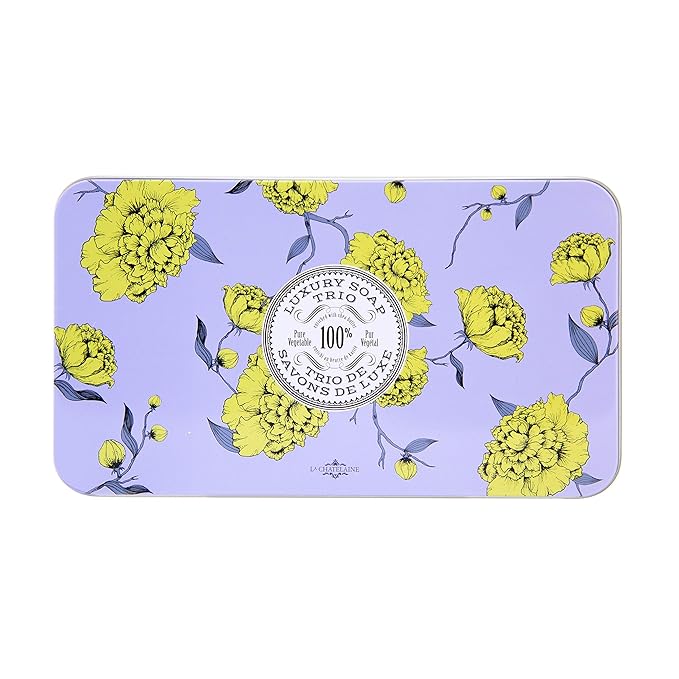 La Chatelaine Luxury Bar Soap Trio Gift Set Tin | Made in France | Natural and Organic | Shea Butter Formula | 3 x 7 oz / 200g - Lavender Soap Trio (Lavender, Lychee Bilberry, Lemon Verbena)