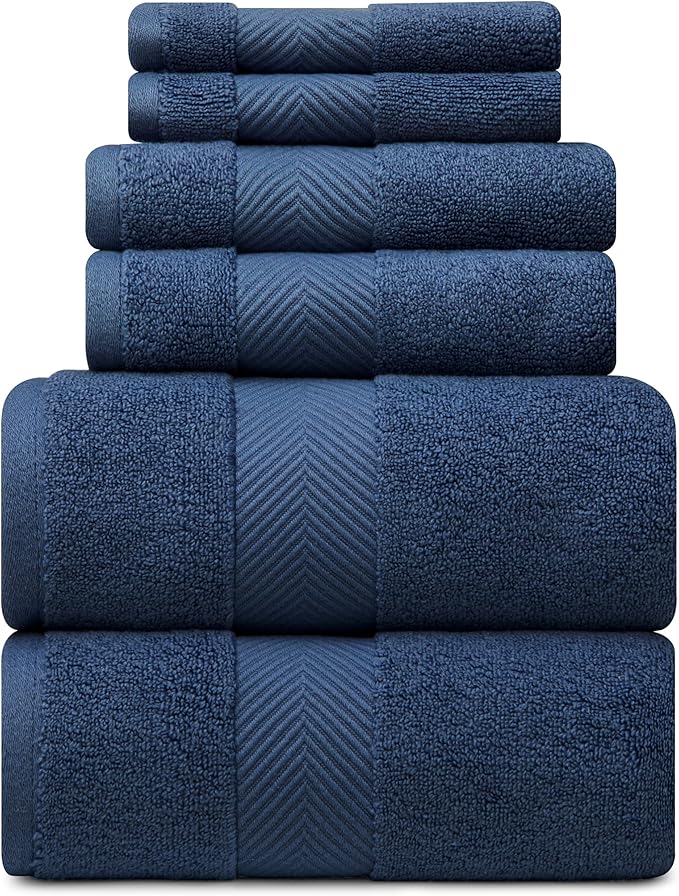 Ultra Soft & Plush Viscose from Bamboo Bath Towels - 700 GSM Luxury Bath Towels - 6 Piece Set - Super Absorbent & Quick Drying (Navy Blue)
