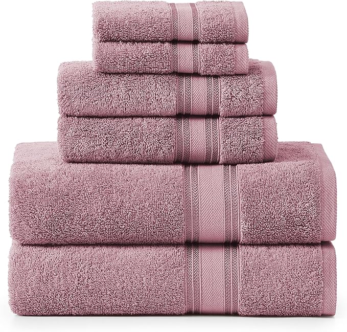 LANE LINEN Luxury Bath Towel Set - 6 Piece Set, 100% Cotton Bathroom Towels, Zero Twist, Quick Dry Shower Towels, Absorbent Towel, 2 Bath, 2 Hand, 2 Wash Cloths - Wishful Mauve