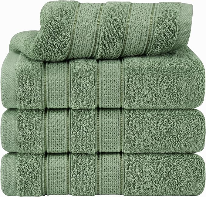 American Soft Linen Salem 100% Cotton Turkish 4 Piece Hand Towels for Bathroom, 600 GSM Soft Absorbent Quickdry Hand Face Towel Set, Sage Green