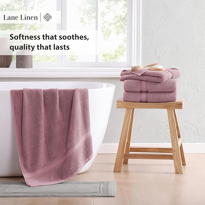 Lane Linen 100% Cotton Bath Sheets 4 Pack (35"x66") - Zero Twist Cotton Extra Large Bath Towels Set - Quick Dry, Soft & Absorbent Oversized Towel Set - Holds Well after Multiple Washes - Wishful Mauve