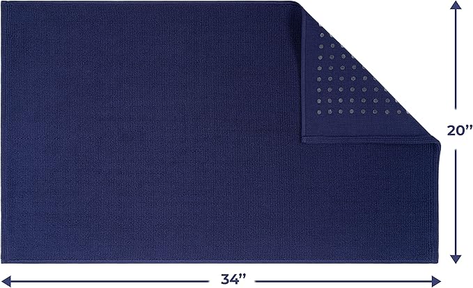 Cotton Paradise 100% Cotton Non Slip Bath Mats for Bathroom, 20x34 inch Soft Absorbent Quick Dry Machine Washable Floor Bath Mat, Navy Blue Bath Rug
