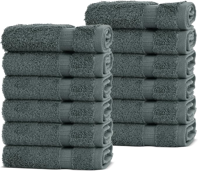Chakir Turkish Linens | Hotel & Spa Quality 100% Cotton Premium Turkish Towels | Soft & Absorbent (12-Piece Washcloths, Dark Gray)