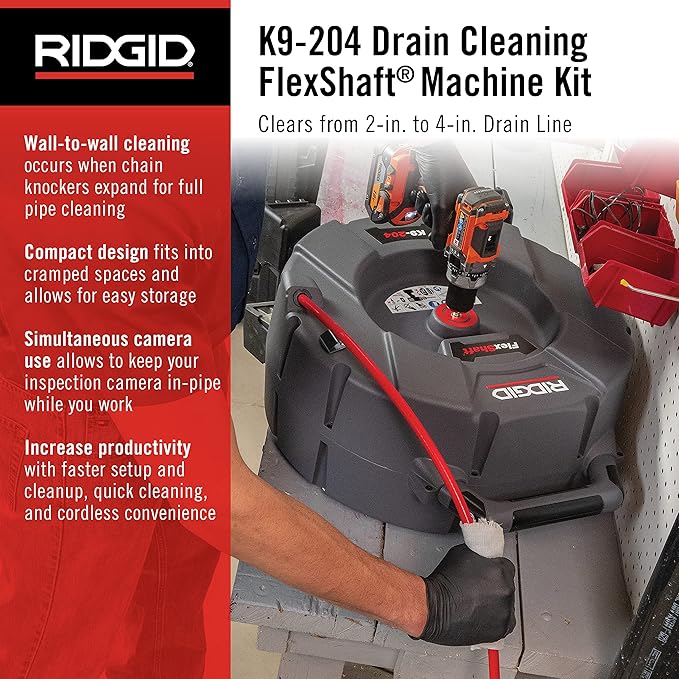 RIDGID 64273 Model K9-204 FlexShaft Drain Cleaning Machine Kit for 2"-4" Pipes