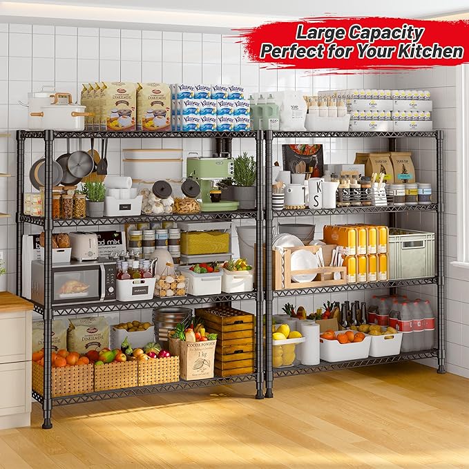REIBII Wire Shelving Storage Shelves Metal Shelves Heavy Duty Shelving Adjustable Garage Storage Wire Shelf Pantry Shelves for Bedroom Kitchen Rack 35.5''W x 14''D x 59''H