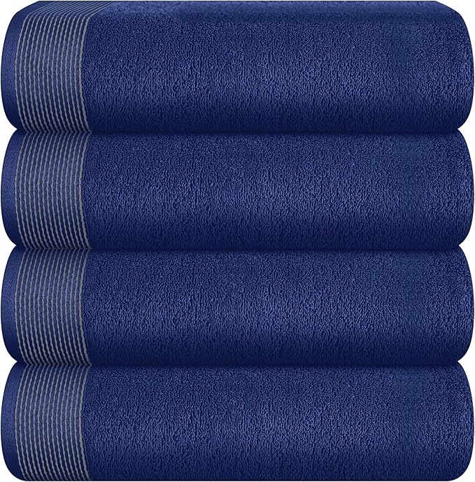 Belizzi Home Ultra Soft 4 Pack Oversized Bath Towel Set 27x54 inches, 100% Cotton Bath Towels, Highly Absorbant Compact Quickdry & Lightweight Towel, Ideal for Gym Travel Camp Pool - Navy Blue
