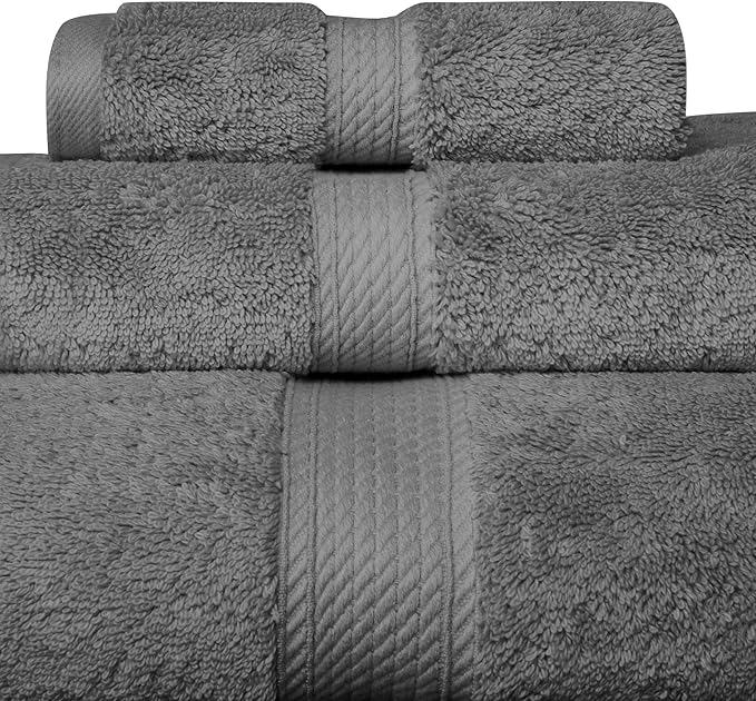 Superior Egyptian Cotton Pile 3 Piece Towel Set, Includes 1 Bath, 1 Hand, 1 Face Towel/Washcloth, Ultra Soft Luxury Towels, Thick Plush Essentials, Guest Bath, Spa, Hotel Bathroom, Charcoal