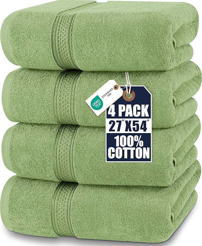 Utopia Towels 4 Pack Premium Bath Towels Set, 27 by 54 Inches, 100% Ring Spun Cotton 600GSM, Lightweight and Highly Absorbent Quick Drying Towels, Perfect for Daily Use, Sage Green