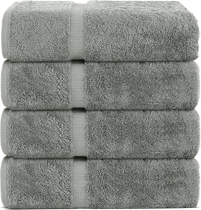 Chakir Turkish Linens Premium Cotton Absorbent Turkish Towels (Bath Towel - Set of 4, Gray)