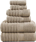 LANE LINEN Bath Towel Set - Soft and Absorbent, Ribbed, 100% Cotton Towels for Bathroom, Hotel, Body & Spa - 2 Bath Towels Large Size, 2 Bathroom Hand Towel and 2 Wash Cloths (6 Piece Set) - Taupe