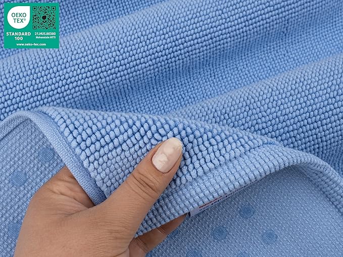 American Soft Linen Bath Rug, 20 in 34 in 100% Cotton Bath Mats Rugs for Bathroom, Slip Reducer Washable Shaggy Form Area Rugs, Sky Blue Bath Rug