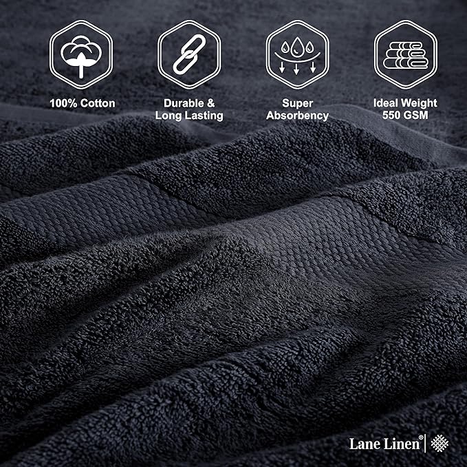 LANE LINEN 100% Luxury Cotton Bath Sheets Set of 4 (35"x66") - Ultra Soft & Fade Resistant, Quick Drying Extra Large Towel Sets - Highly Absorbent, Spa Quality Oversized Towels for Bathroom - Black