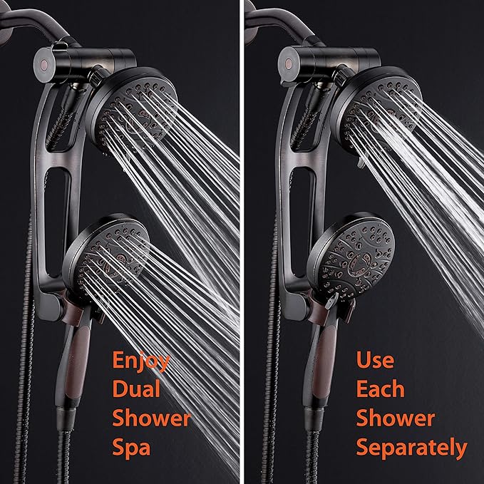 High Pressure 48-mode Luxury 3-way Combo with Adjustable Extension Arm – Dual Rain & Handheld Shower Head – Extra Long 6 Foot Stainless Steel Hose – All Oil Rubbed Bronze Finish – Top US Brand