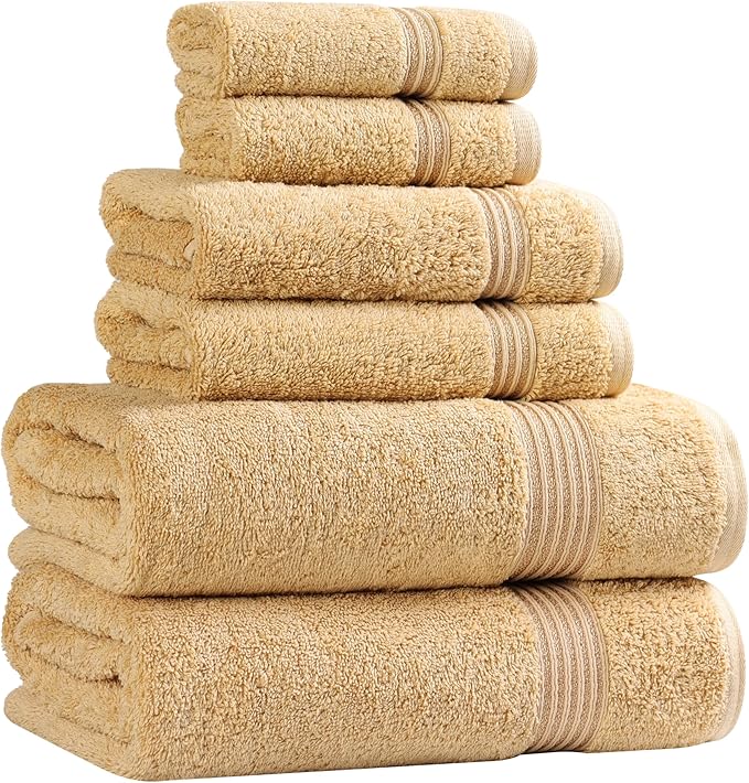 Superior Luxury Cotton Bath Towel - 6 Piece Set, Premium Egyptian Cotton Towels, Gold