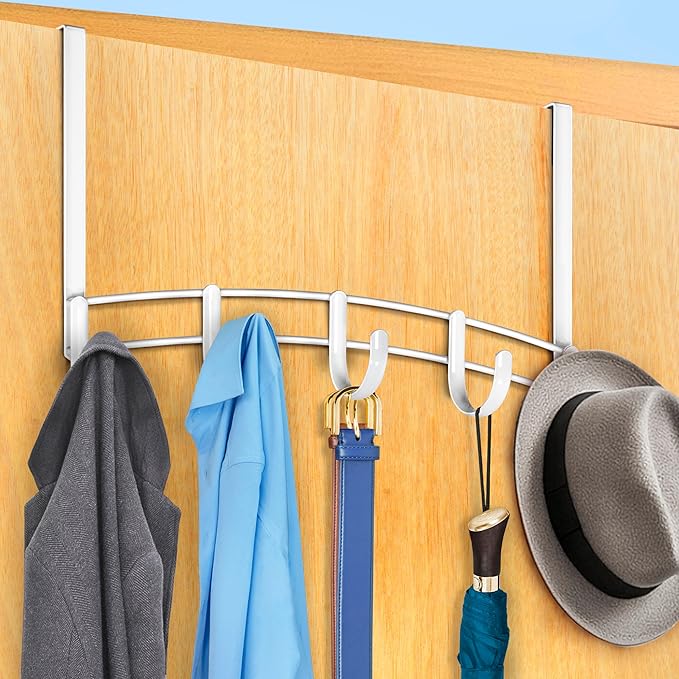 LYNK Professional® Home™ Over Door Hooks Rack - 5 Hook Over Door Hanger - Over Door Towel Rack - Hanging Towels or Clothes - for Bathroom, Bedroom or Laundry Room – Lifetime Ltd. Warranty - White
