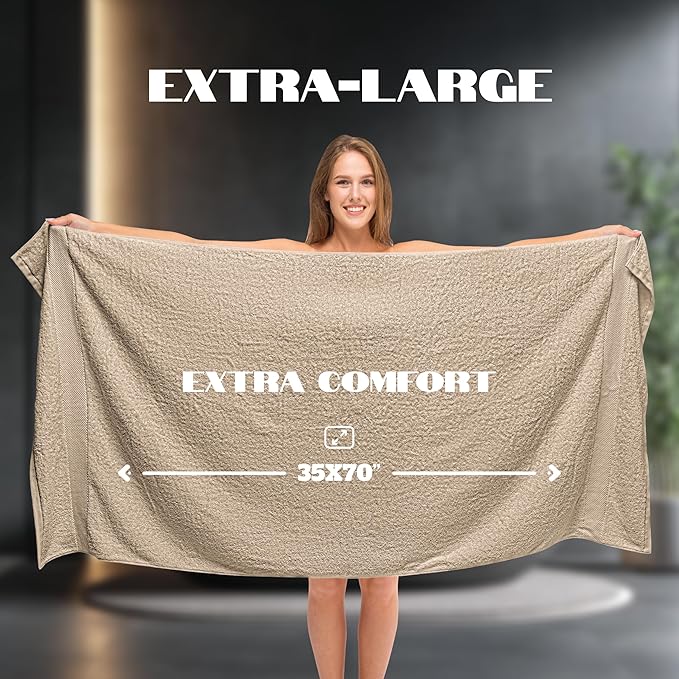 White Classic Luxury Soft Bath Sheet Towels - 650 GSM Cotton Luxury Bath Towels Extra Large 35x70 | Highly Absorbent and Quick Dry | Hotel Collection Extra Large Bath Towels Oversized, Taupe, 2 Pack