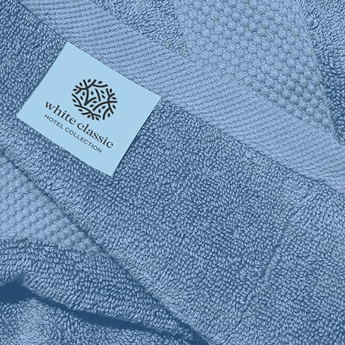White Classic Luxury Light Blue Hand Towels - Soft 100% Turkish Cotton | Highly Absorbent Hotel spa Bathroom Towel Collection | 16x30 Inch | Set of 6