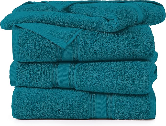LANE LINEN 100% Cotton 4 Pack Bath Towels Set (28"x54") - Zero Twist, Large Cotton Towels for Bathroom - Quick Dry, Soft & Absorbent Bath Towel Set - Pre Shrunk, Wide Variety of Colors - Sea Port