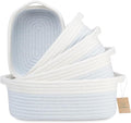 NaturalCozy 5-Piece Rectangle Storage Basket Set- Natural Cotton Rope Woven Baskets for Organizing! Small Basket for Montessori, Baby Nursery, Dog Toy Baskets, Cat Toy Box, Bathroom Organization Bin
