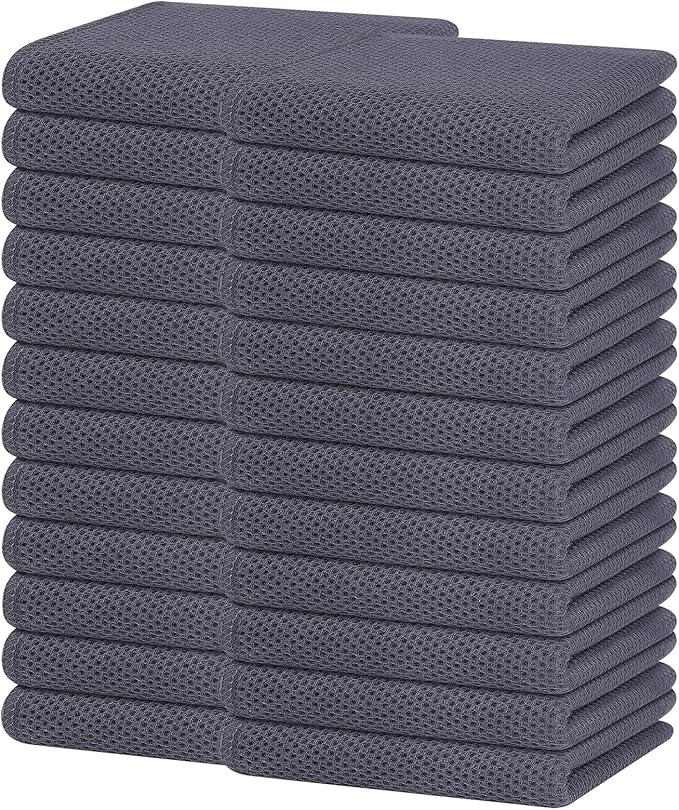 Homaxy 100% Cotton Waffle Weave Kitchen Dish Towels, Ultra Soft Absorbent Quick Drying Cleaning Towel, 13 x 28 Inches, 24-Pack, Dark Grey