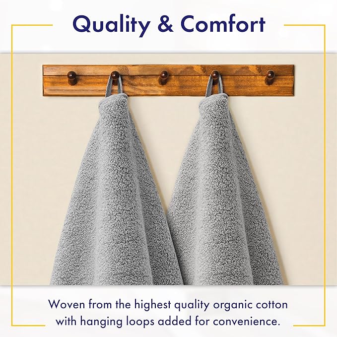 100% Organic Luxury Bath Sheets - GOTS Certified - Extra Large 35x70 Inches (Pack of 2) Zero-Twist, Long-Staple Cotton Bath Sheet Set (Pewter Grey)