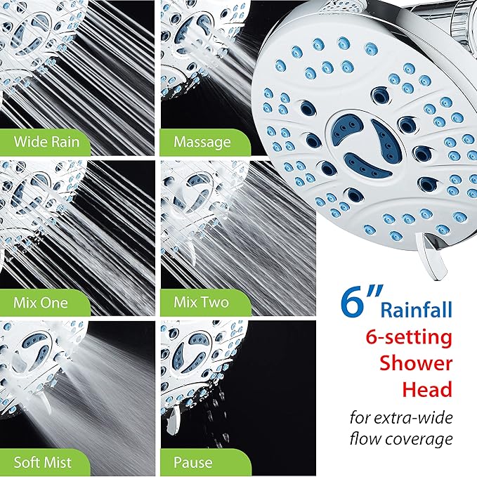 Hotel Spa AquaCare As-Seen-On-TV High Pressure Handheld & Rain 50-mode 3-way Shower Head Combo with Anti-clog Jets, 2-mode Tub & Pet Power Wash, Extra Wall Bracket, 6 ft. Hose, All Chrome Finish