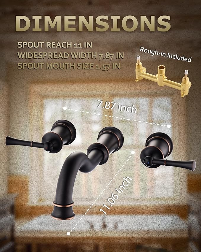 Roman Bathtub Faucet Wall Mount Widespread Tub Filler with Rough-in Valve 3 Holes 2 Lever Handle Elegant Classic Spout for Bathroom, ORB