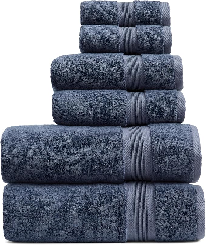 Springtree Home Luxury Viscose from Bamboo Bath Towel Set 6 Piece Set | 35% Viscose from Bamboo - 65% Cotton | Absorbent Quick-Dry Towels for Bathroom | Oeko-TEX Standard 100 Cotton | French Blue