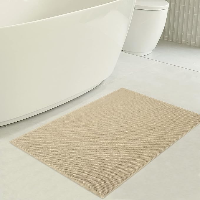 American Soft Linen Bath Rug, 20 in 34 in 100% Cotton Bath Mats Rugs for Bathroom, Slip Reducer Washable Shaggy Form Area Rugs, Beige Bath Rug