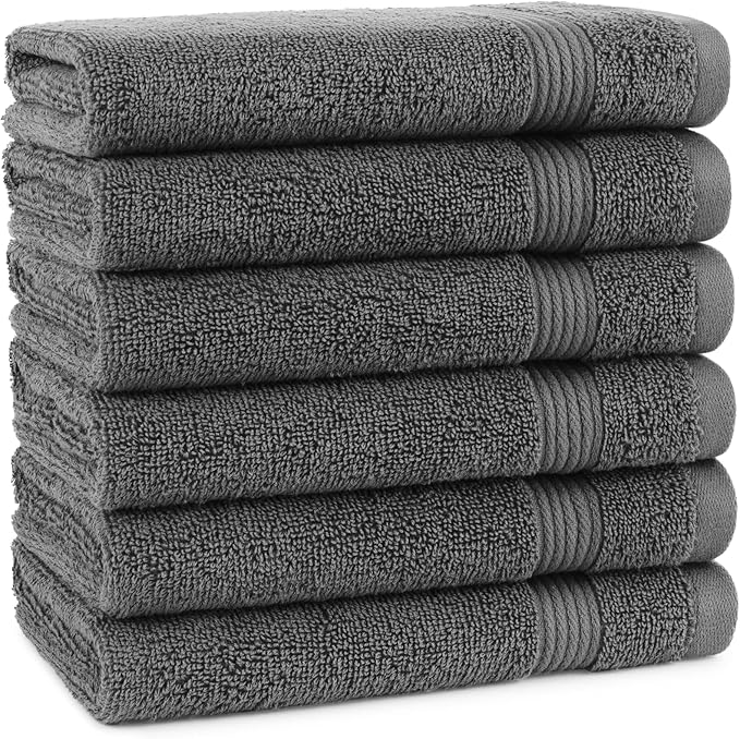 Arkwright Bathroom Hand Towels Set of 6 - Super Soft 100% Cotton, 600 GSM Quick Dry & Absorbent, Luxury Bath Essentials for Hotels, Spa, Hosts, and Vacation Rentals, Pewter Grey