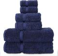 Luxury Hotel & Spa Quality, Quick Dry 100% Turkish Cotton, 700 GSM, Eco Friendly Towel, Bathroom and Kitchen Dobby Border Towels, 2-Bath Towel, 2-Hand Towel, 2-Washcloth (Bundle Set of 6, Navy Blue)