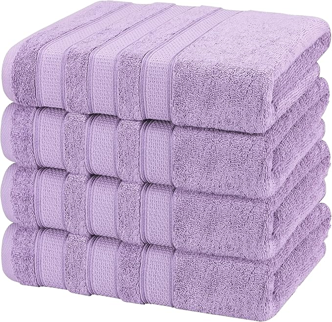 American Soft Linen Salem 100% Cotton Turkish 4 Piece Bath Towels for Bathroom, 600 GSM Soft Absorbent Quick Dry Bath Towel Set, Lilac