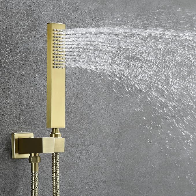 SHAMANDA Brass Rainfall Shower System, Luxuly Bathroom Shower Faucet Combo Set Brushed Gold(Including Rough-In Valve Body and Trim), L70001-3