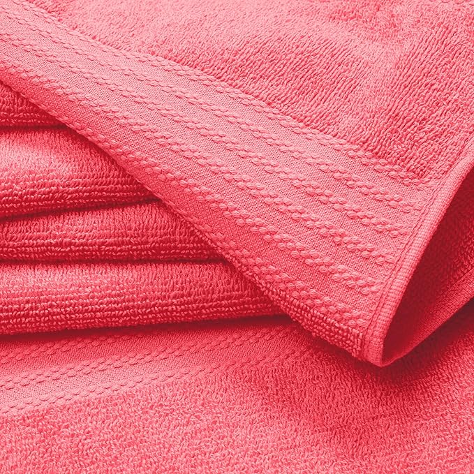 GLAMBURG Premium Cotton 4 Pack Bath Towel Set - 100% Pure Cotton - 4 Bath Towels 27x54 - Ideal for Everyday use - Ultra Soft & Highly Absorbent - Coral Orange