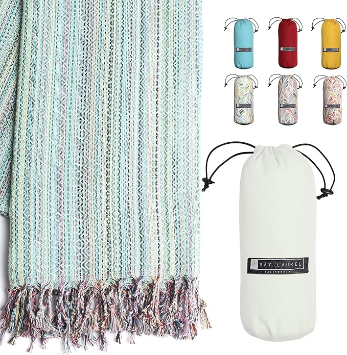 BAY LAUREL Turkish Beach Towel with Travel Bag 39 x 71 Quick Dry Sand Free Lightweight Large Oversized Towels Light