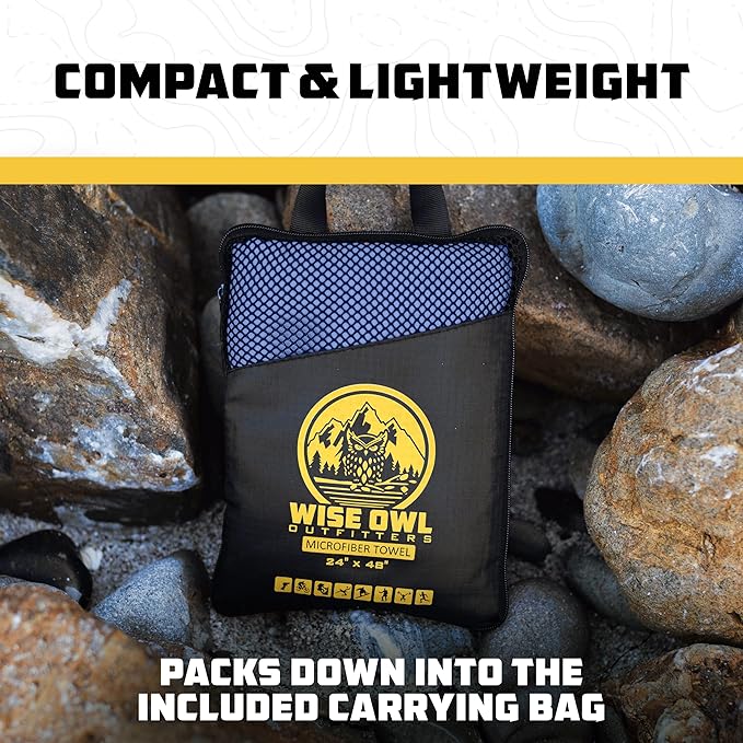 Wise Owl Outfitters Microfiber Camping Towel - Quick Dry Towel for Travel, Backpacking, Hiking, Beach, Gym & Yoga - Compact, Fast Drying & Lightweight